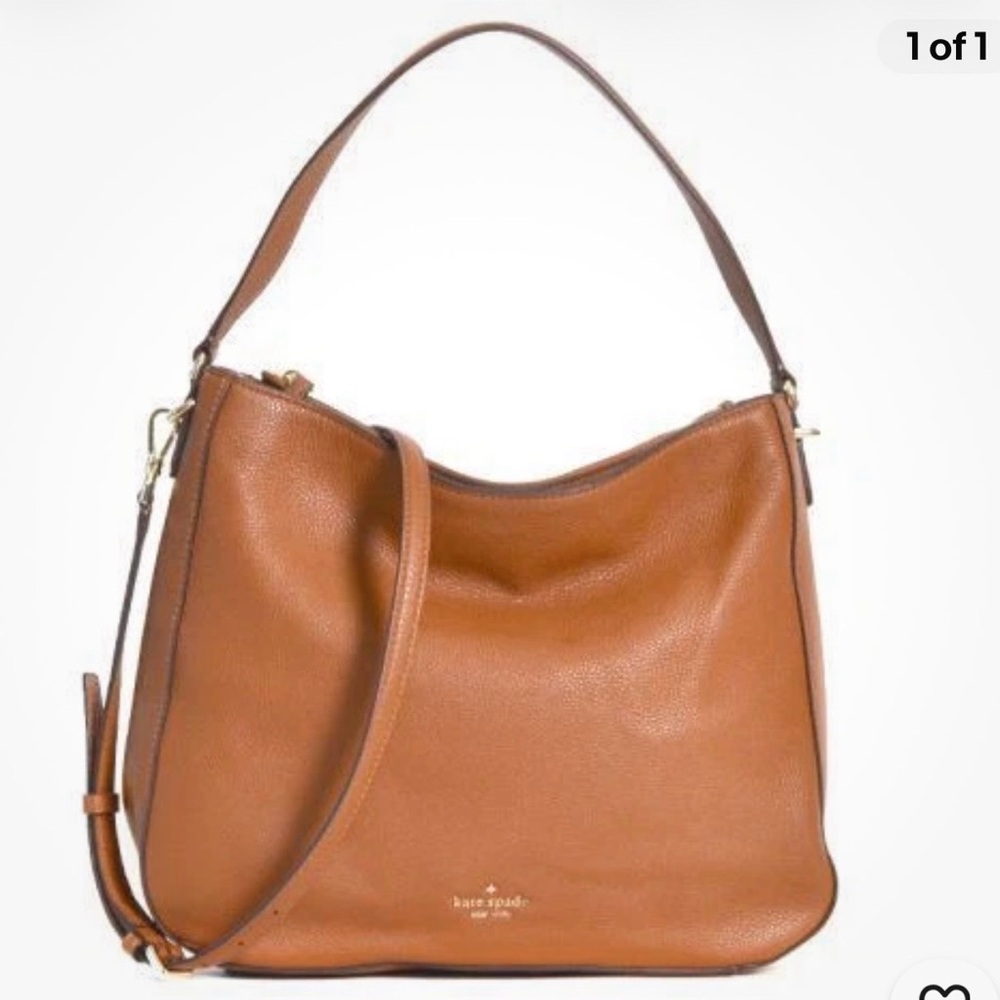 Kate Spade Jackson Double Compartment Pebbled Brown Leather Shoulder Bag
